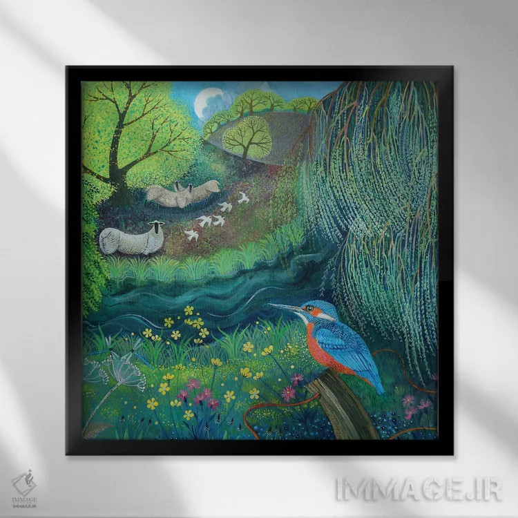 تابلو پرنده ماهیگیر، ۲۰۱۸ (مرغ ماهیخوار) اثر لیزا گرا یِنسن - نمای قابدار مشکی