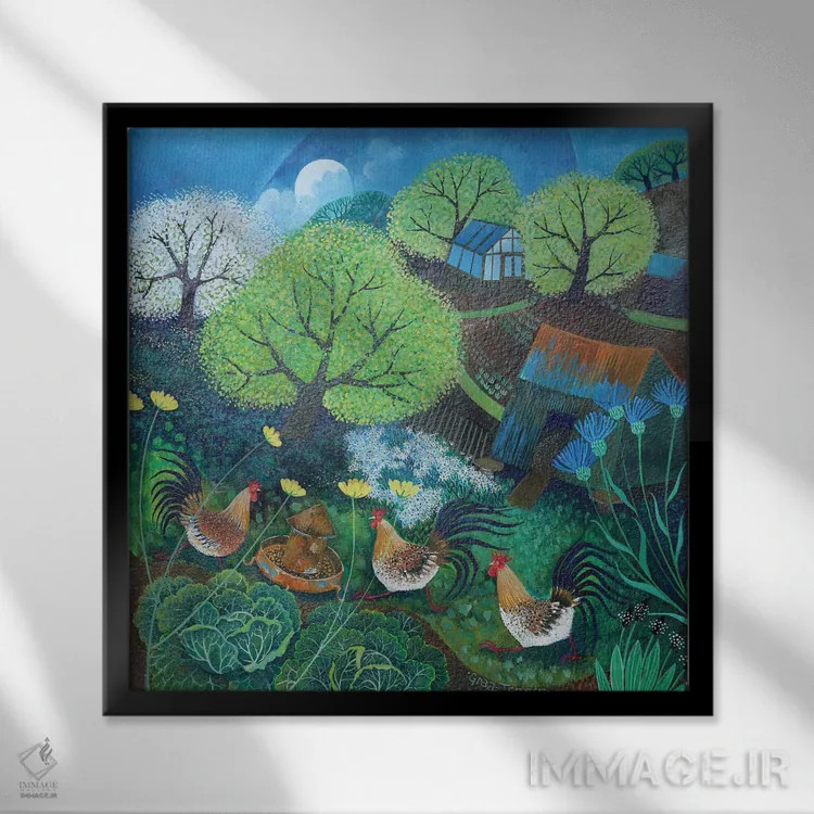 تابلو مرغان شاد، ۲۰۱۶ اثر لیزا گرا یِنسن - نمای قابدار مشکی