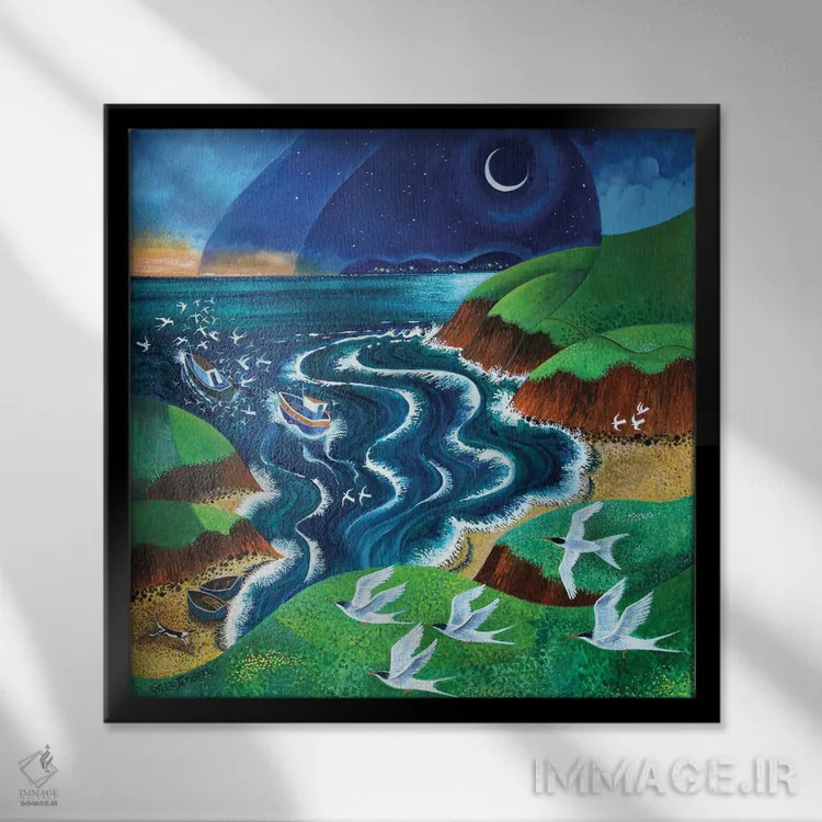 تابلو مرغان دریایی گرسنه، ۲۰۱۷ اثر لیزا گرا یِنسن - نمای قابدار مشکی