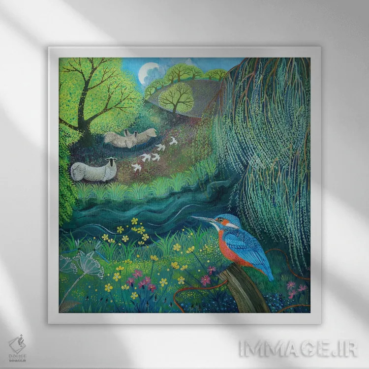 تابلو پرنده ماهیگیر، ۲۰۱۸ (مرغ ماهیخوار) اثر لیزا گرا یِنسن - نمای قابدار سفید