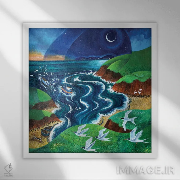 تابلو مرغان دریایی گرسنه، ۲۰۱۷ اثر لیزا گرا یِنسن - نمای قابدار سفید