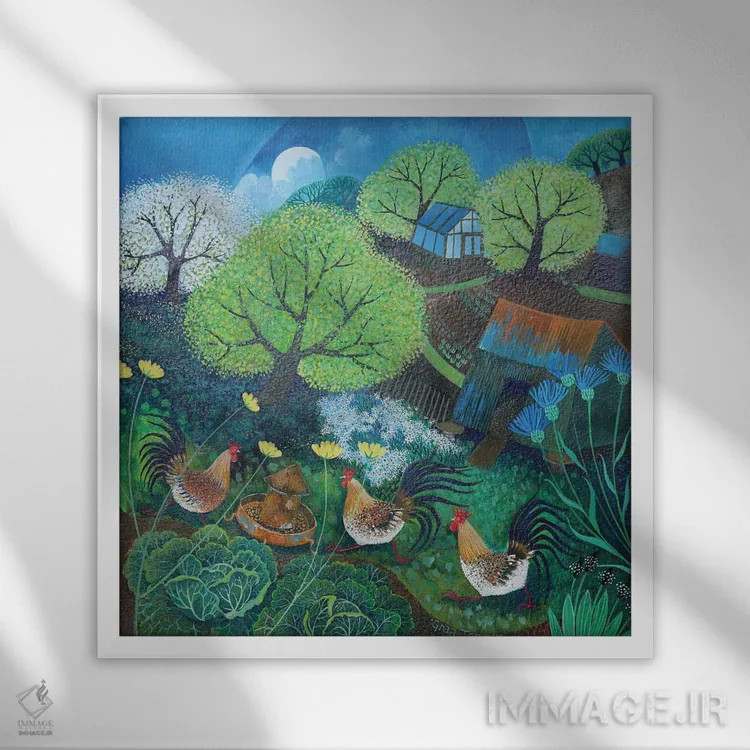 تابلو مرغان شاد، ۲۰۱۶ اثر لیزا گرا یِنسن - نمای قابدار سفید