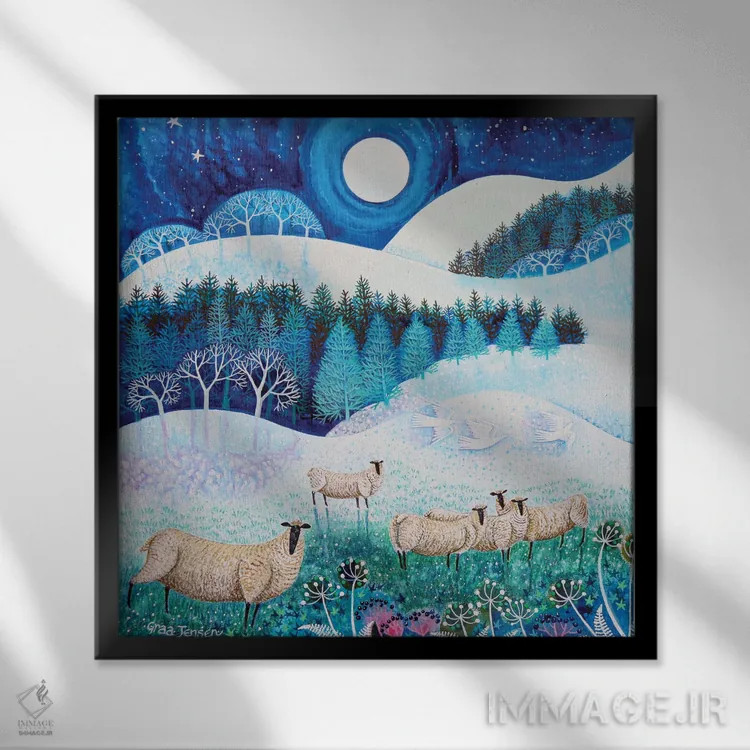 تابلو گوسفندان یخزده، ۲۰۲۰ اثر لیزا گرا یِنسن - نمای قابدار مشکی