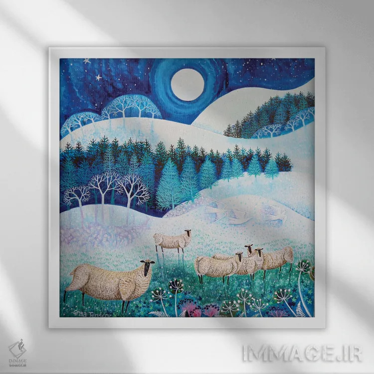 تابلو گوسفندان یخزده، ۲۰۲۰ اثر لیزا گرا یِنسن - نمای قابدار سفید