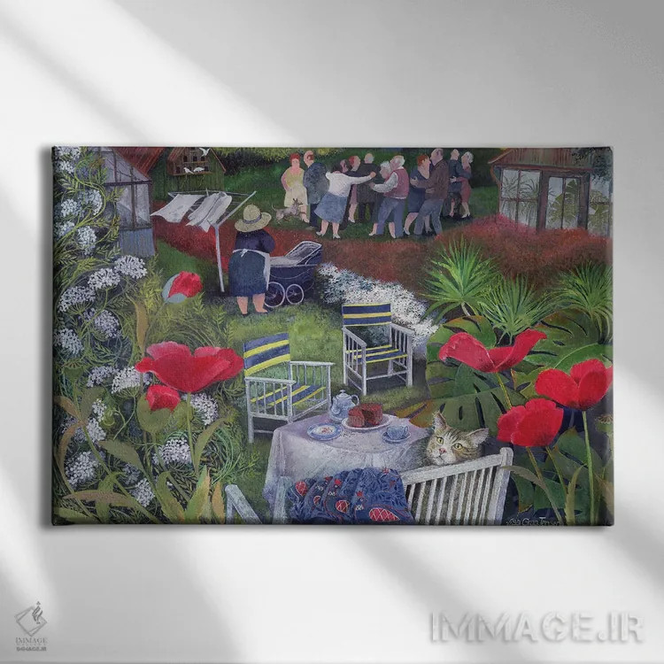 تابلو جشن همسایگان، ۱۹۹۵ اثر لیزا گرا یِنسن - نمای روبهرو روی دیوار