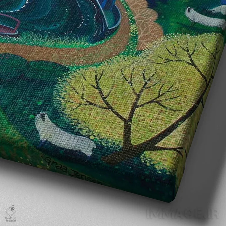 تابلو مهار شده برای شب، ۲۰۱۲ اثر لیزا گرا یِنسن - نمای نزدیک بافت بوم