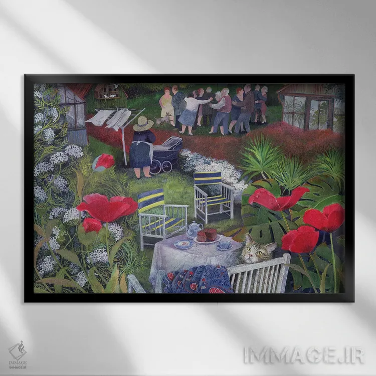 تابلو جشن همسایگان، ۱۹۹۵ اثر لیزا گرا یِنسن - نمای قابدار مشکی