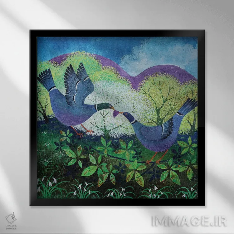 تابلو مرغان عشق، ۲۰۲۰ اثر لیزا گرا یِنسن - نمای قابدار مشکی