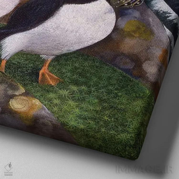 تابلو پافینها (پرندگان دریایی)، ۲۰۰۰ اثر لیزا گرا یِنسن - نمای نزدیک بافت بوم