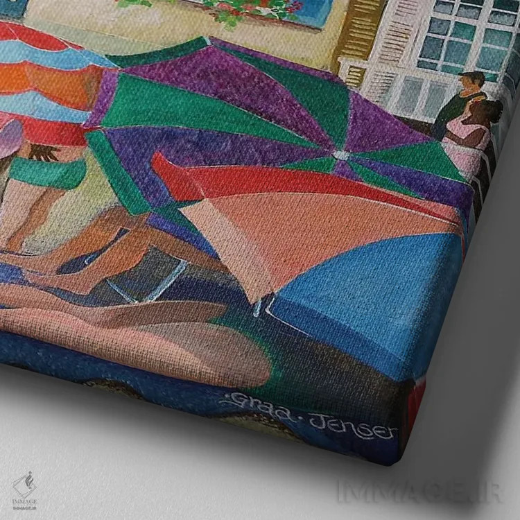 تابلو چترهای آفتابی، ۲۰۱۸ اثر لیزا گرا یِنسن - نمای نزدیک بافت بوم