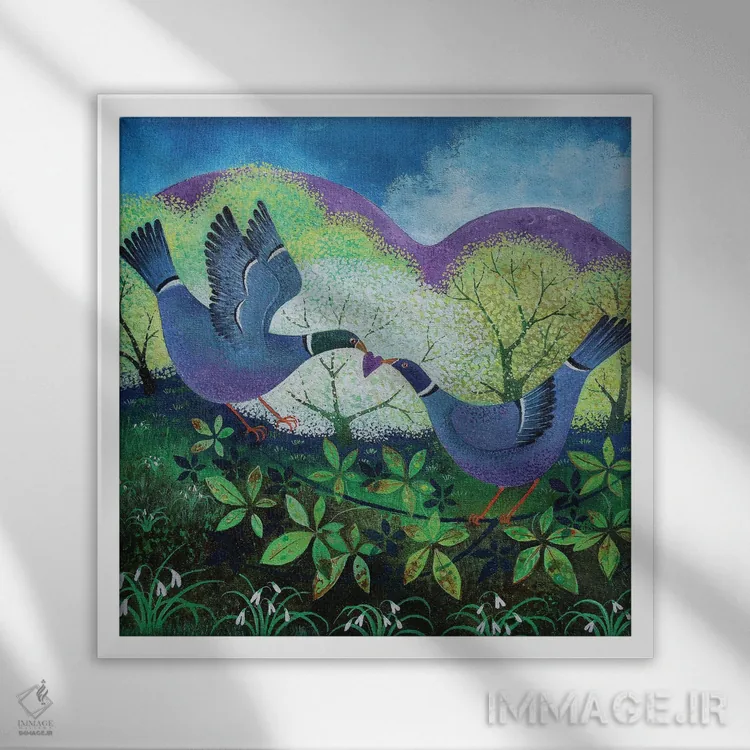 تابلو مرغان عشق، ۲۰۲۰ اثر لیزا گرا یِنسن - نمای قابدار سفید