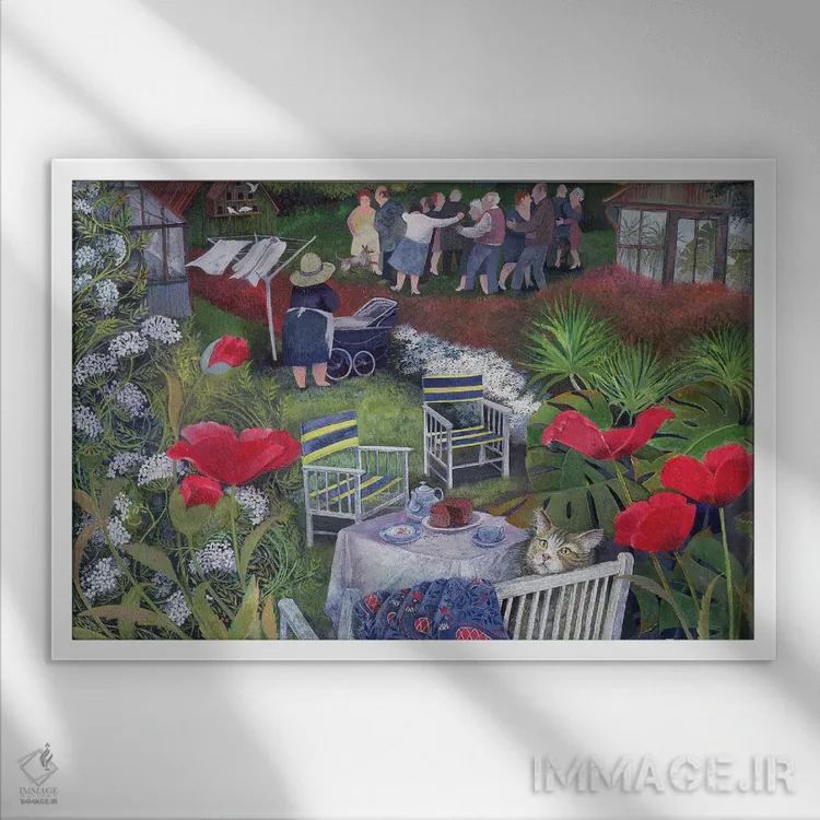 تابلو جشن همسایگان، ۱۹۹۵ اثر لیزا گرا یِنسن - نمای قابدار سفید