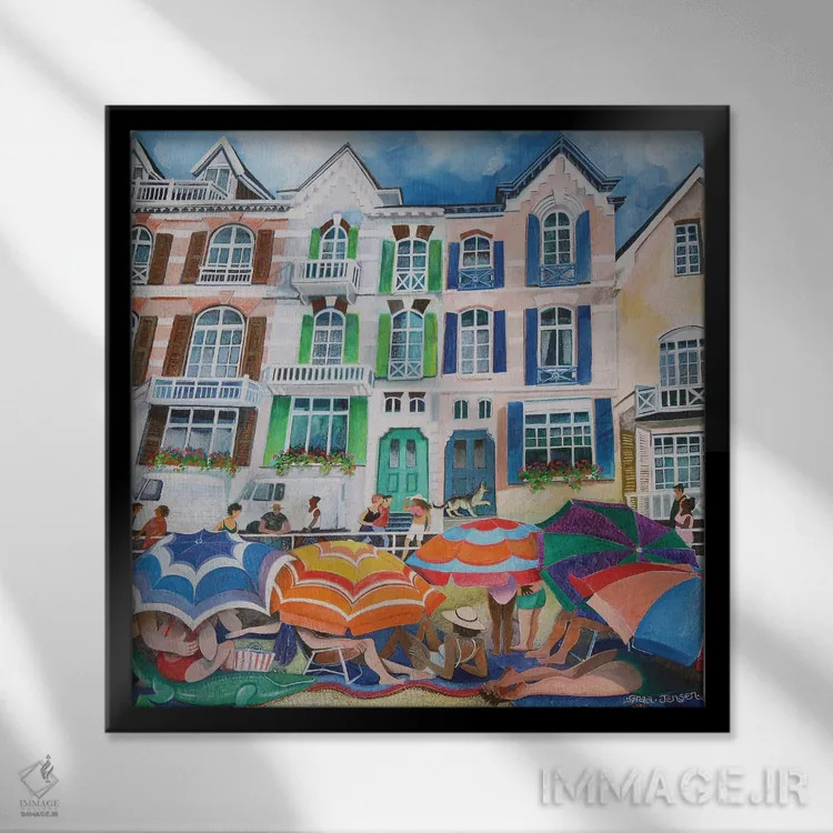 تابلو چترهای آفتابی، ۲۰۱۸ اثر لیزا گرا یِنسن - نمای قابدار مشکی