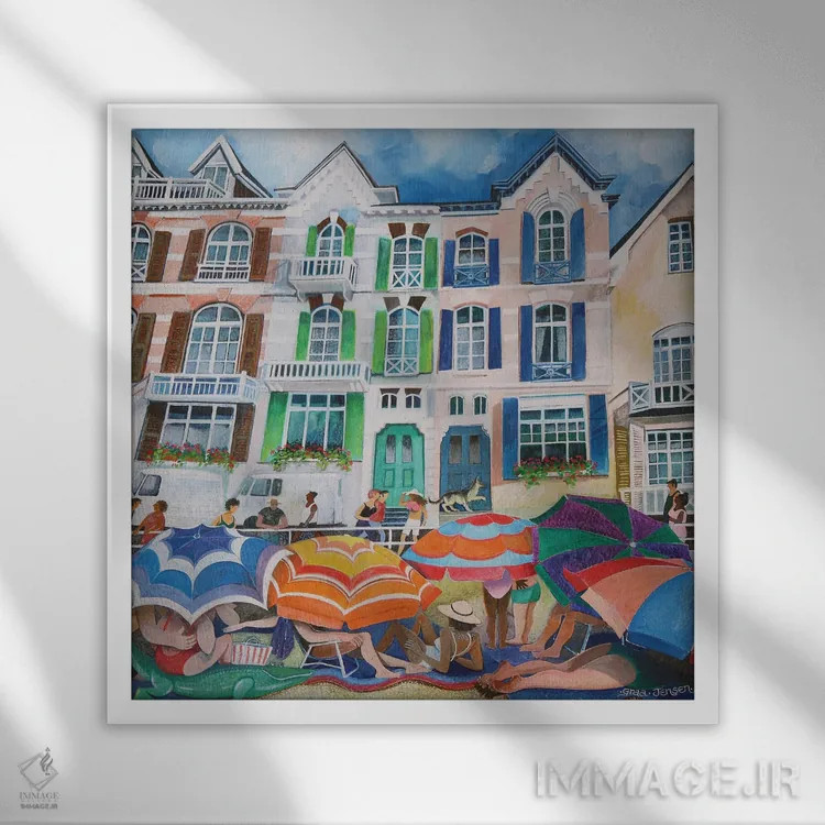 تابلو چترهای آفتابی، ۲۰۱۸ اثر لیزا گرا یِنسن - نمای قابدار سفید