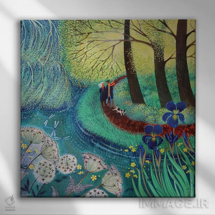 تابلو پیادهروی کنار رود وای، ۲۰۱۷ اثر لیزا گرا یِنسن - نمای روبهرو روی دیوار