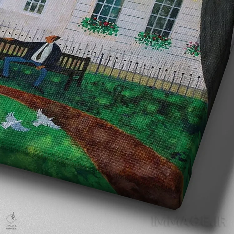 تابلو آسودن در میدان برکلی، ۲۰۱۶ اثر لیزا گرا یِنسن - نمای نزدیک بافت بوم