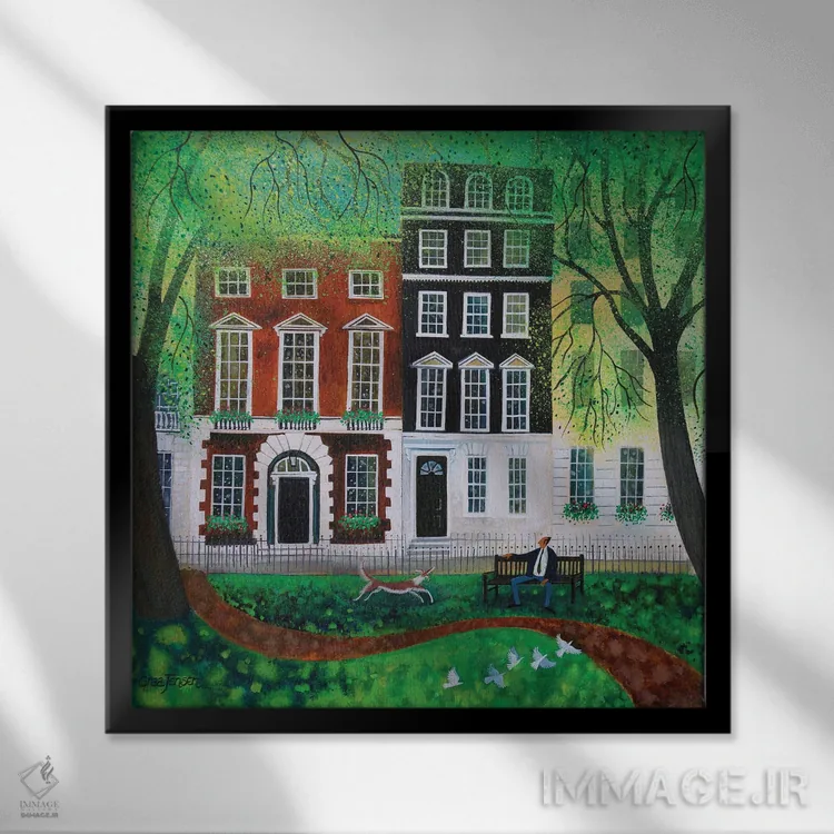 تابلو آسودن در میدان برکلی، ۲۰۱۶ اثر لیزا گرا یِنسن - نمای قابدار مشکی