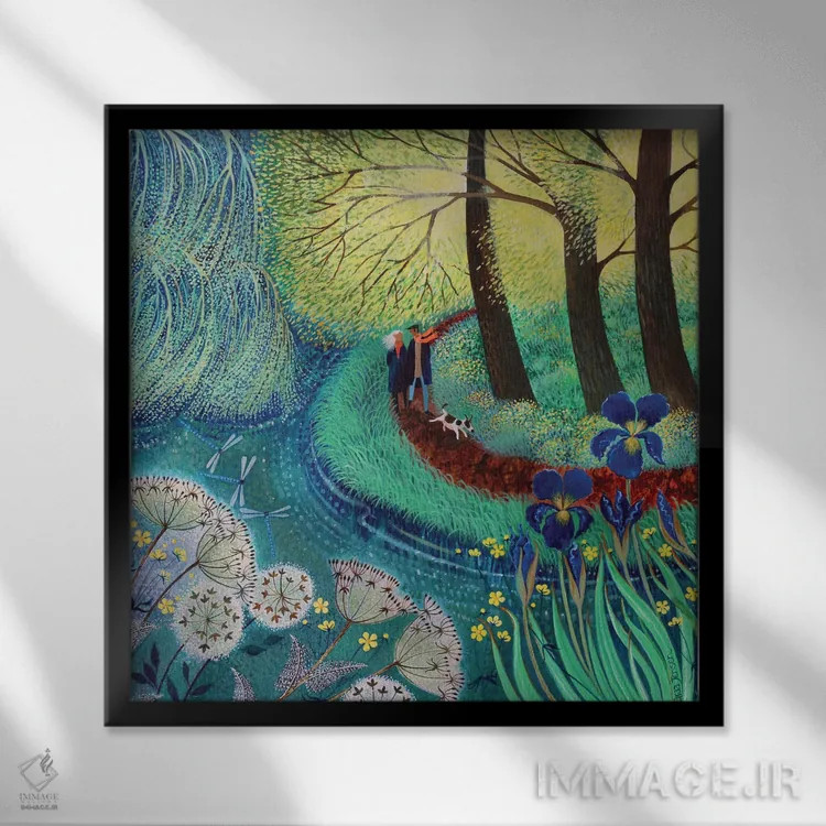 تابلو پیادهروی کنار رود وای، ۲۰۱۷ اثر لیزا گرا یِنسن - نمای قابدار مشکی