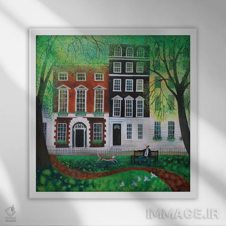 تابلو آسودن در میدان برکلی، ۲۰۱۶ اثر لیزا گرا یِنسن - نمای قابدار سفید