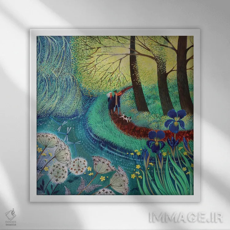 تابلو پیادهروی کنار رود وای، ۲۰۱۷ اثر لیزا گرا یِنسن - نمای قابدار سفید