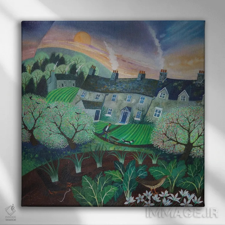 تابلو سبزهای بهاری، ۲۰۱۶ اثر لیزا گرا یِنسن - نمای روبهرو روی دیوار