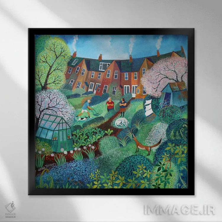 تابلو گپ دوستانه نو - ۲۰۲۰ اثر لیزا گرا یِنسن - نمای قابدار مشکی