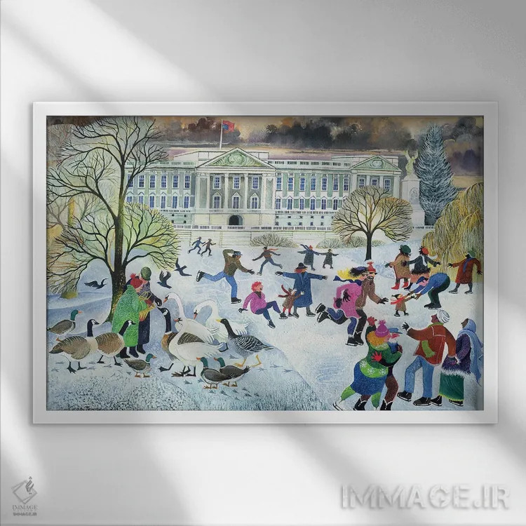 تابلو اسکیتبازان در پارک سنت جیمز اثر لیزا گرا یِنسن - نمای قابدار سفید