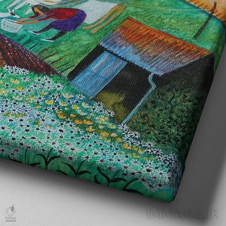 تابلو دودکشهای دودی، ۲۰۱۸ اثر لیزا گرا یِنسن - نمای نزدیک بافت بوم