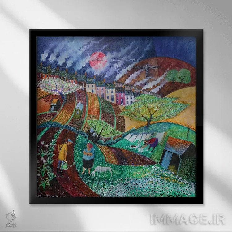 تابلو دودکشهای دودی، ۲۰۱۸ اثر لیزا گرا یِنسن - نمای قابدار مشکی