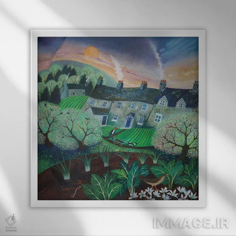 تابلو سبزهای بهاری، ۲۰۱۶ اثر لیزا گرا یِنسن - نمای قابدار سفید