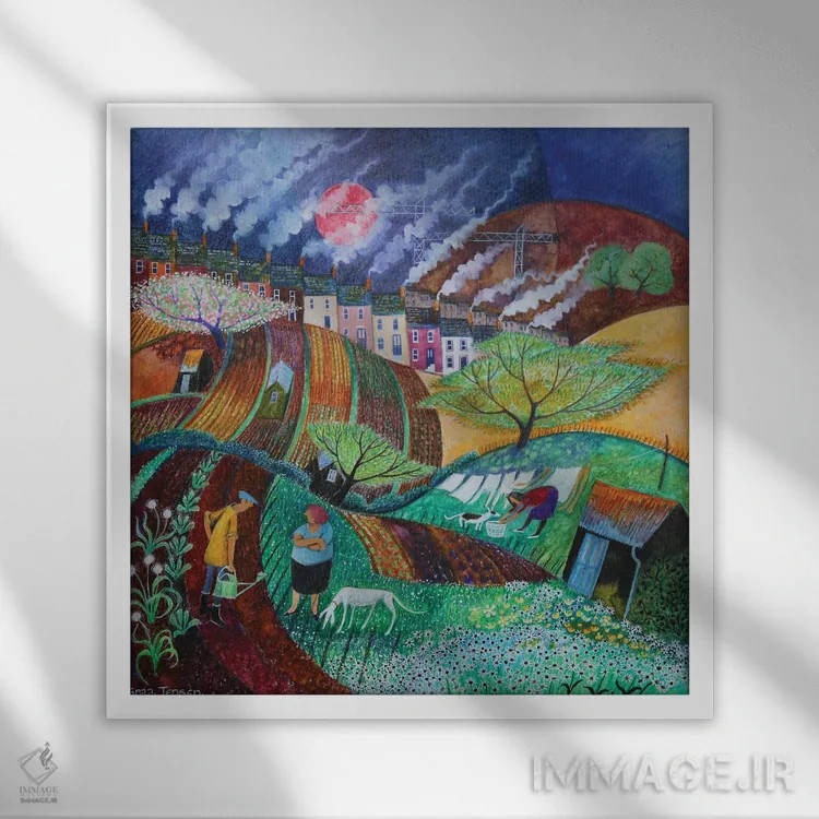 تابلو دودکشهای دودی، ۲۰۱۸ اثر لیزا گرا یِنسن - نمای قابدار سفید