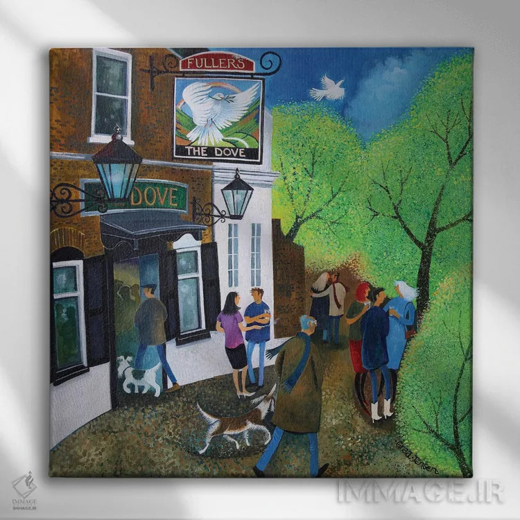 تابلو مهمانخانه داو در همرسمیت، ۲۰۱۵ اثر لیزا گرا یِنسن - نمای روبهرو روی دیوار