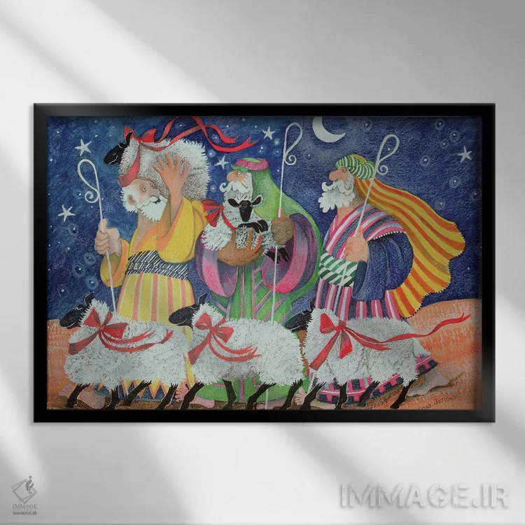 تابلو سه چوپان اثر لیزا گرا یِنسن - نمای قابدار مشکی