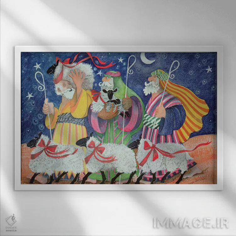 تابلو سه چوپان اثر لیزا گرا یِنسن - نمای قابدار سفید