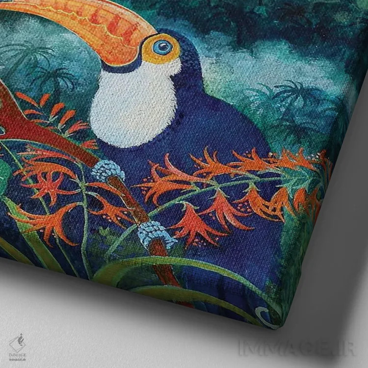 تابلو توکانها، ۲۰۱۲ (پرندگان گرمسیری) اثر لیزا گرا یِنسن - نمای نزدیک بافت بوم