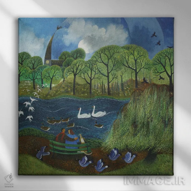 تابلو دریاچه پارک ویمبلدون، ۲۰۱۳ اثر لیزا گرا یِنسن - نمای روبهرو روی دیوار