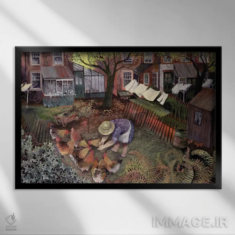 تابلو مرغهای شهری، ۱۹۹۵ اثر لیزا گرا یِنسن - نمای قابدار مشکی