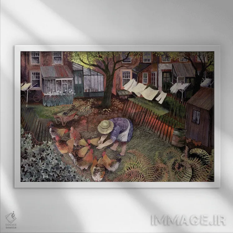 تابلو مرغهای شهری، ۱۹۹۵ اثر لیزا گرا یِنسن - نمای قابدار سفید