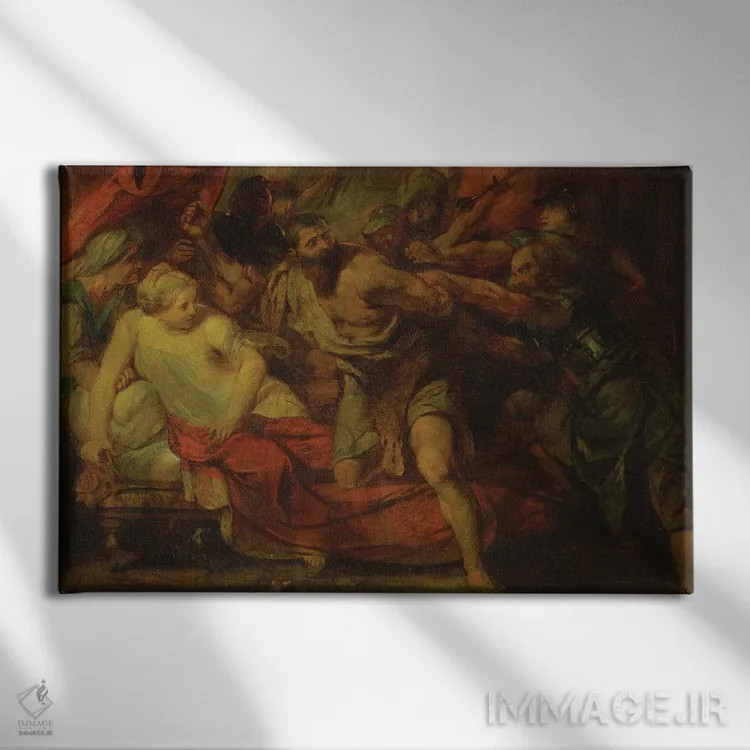 تابلو زندانی شدن شمشون، الهام از روبنس، ۱۸۴۸ اثر انسلْم فوئرباخ (نقاش آلمانی) - نمای روبهرو روی دیوار