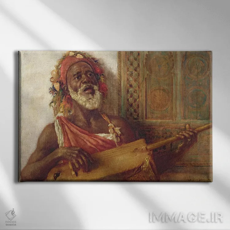 تابلو موسیقیدان آفریقایی اثر آلویسیوس سی. اوکلی - نمای روبهرو روی دیوار