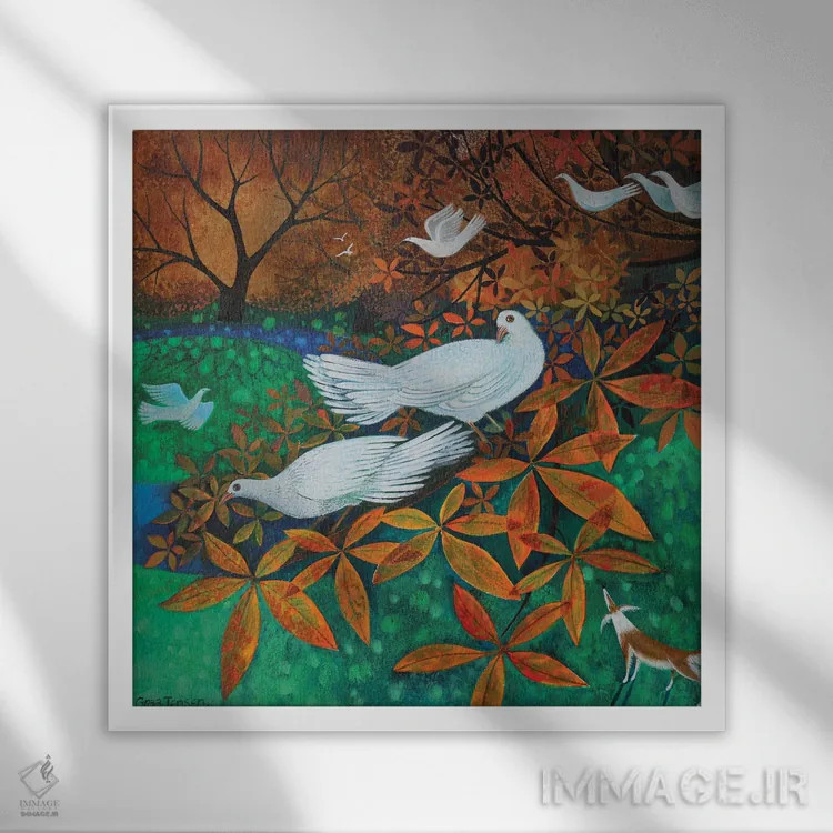 تابلو کبوتران سفید، ۲۰۱۶ اثر لیزا گرا یِنسن - نمای قابدار سفید