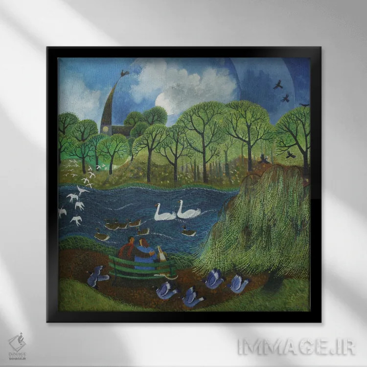 تابلو دریاچه پارک ویمبلدون، ۲۰۱۳ اثر لیزا گرا یِنسن - نمای قابدار مشکی