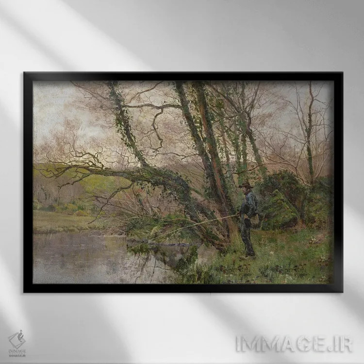تابلو ماهیگیر کنار جویبار اثر آلویسیوس سی. اوکلی - نمای قابدار مشکی
