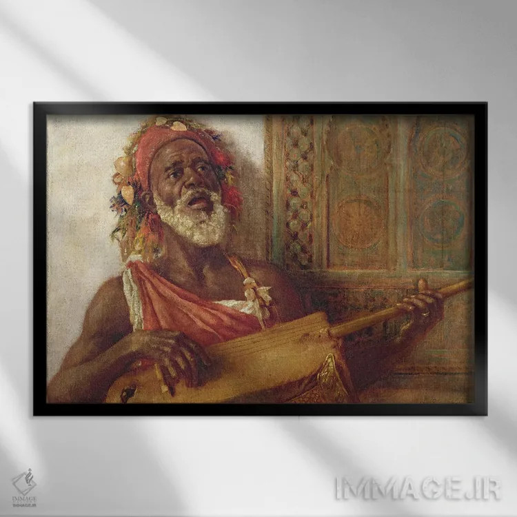 تابلو موسیقیدان آفریقایی اثر آلویسیوس سی. اوکلی - نمای قابدار مشکی