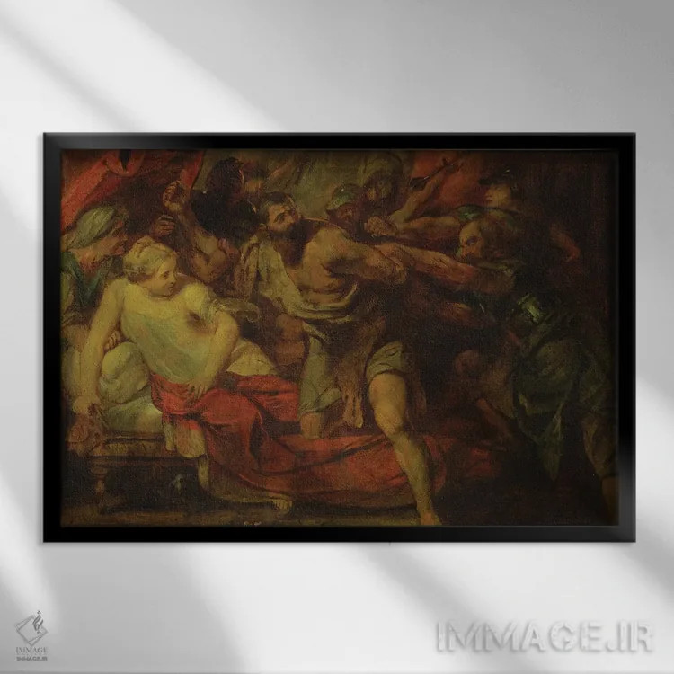 تابلو زندانی شدن شمشون، الهام از روبنس، ۱۸۴۸ اثر انسلْم فوئرباخ (نقاش آلمانی) - نمای قابدار مشکی