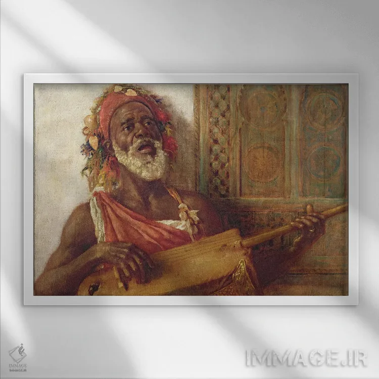 تابلو موسیقیدان آفریقایی اثر آلویسیوس سی. اوکلی - نمای قابدار سفید