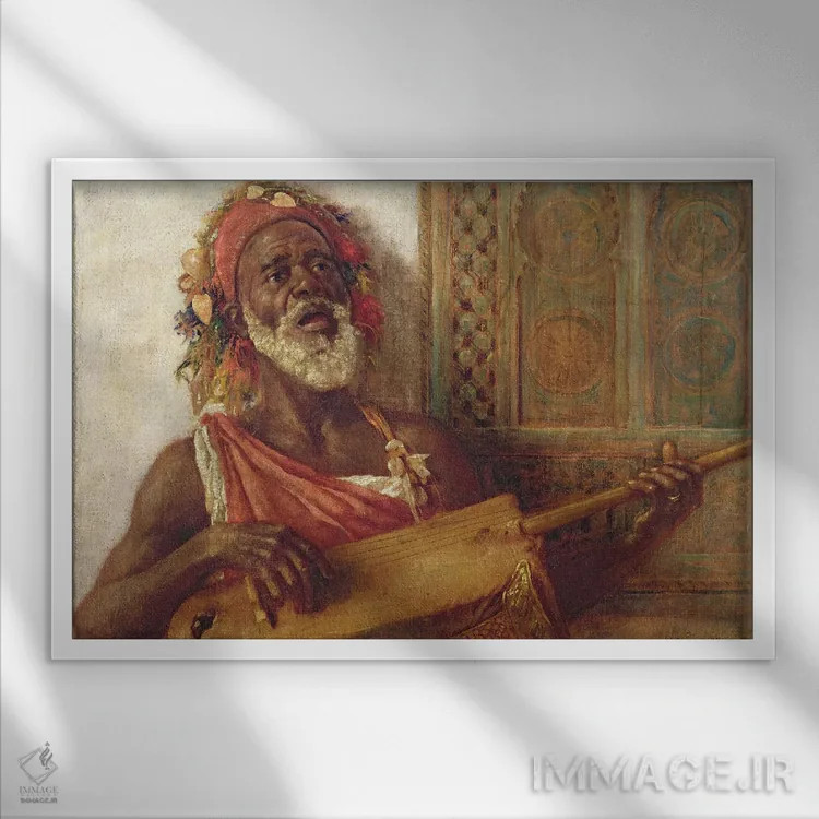 تابلو موسیقیدان آفریقایی اثر آلویسیوس سی. اوکلی - نمای قابدار سفید