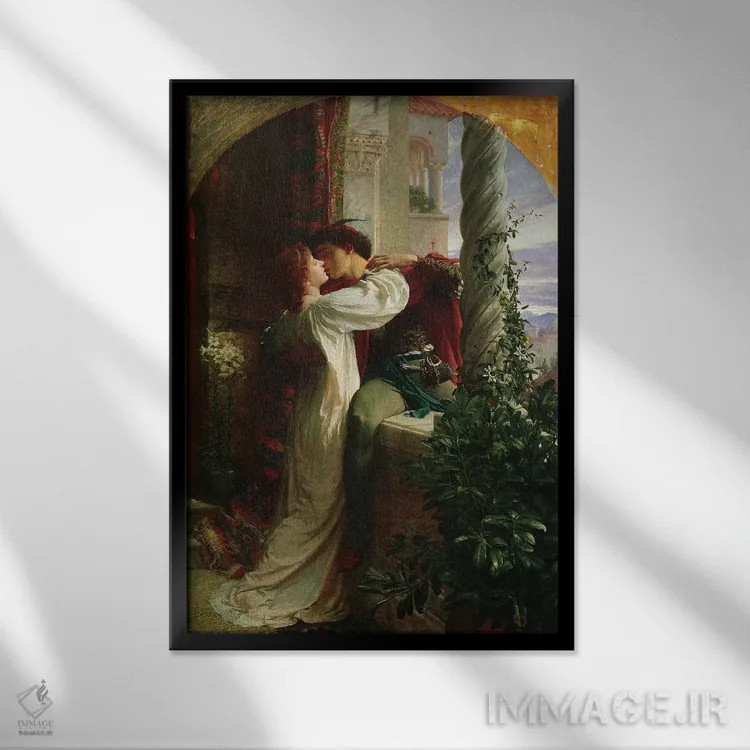 تابلو رومئو و ژولیت، ۱۸۸۴ اثر سر فرانک دیکسی (نقاش و تصویرگر بریتانیایی) - نمای قابدار مشکی