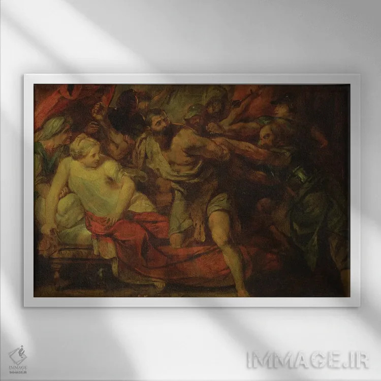 تابلو زندانی شدن شمشون، الهام از روبنس، ۱۸۴۸ اثر انسلْم فوئرباخ (نقاش آلمانی) - نمای قابدار سفید