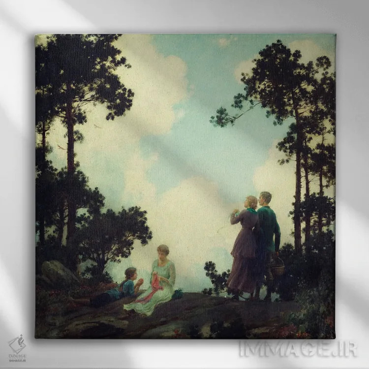 تابلو زیر درختان کاج، ۱۹۱۶ اثر چارلز کورتنی کوران (نقاش آمریکایی) - نمای روبهرو روی دیوار